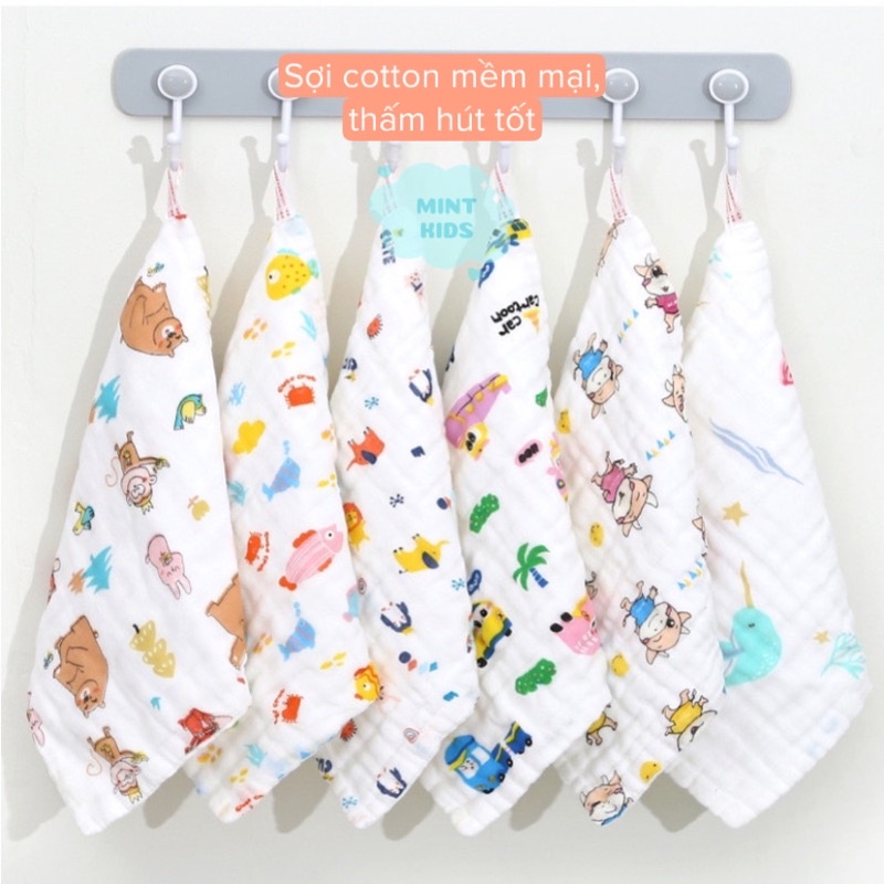 [Chọn mẫu] Khăn Mặt Vuông 6 Lớp Mềm Mại Cho Bé 30x30cm