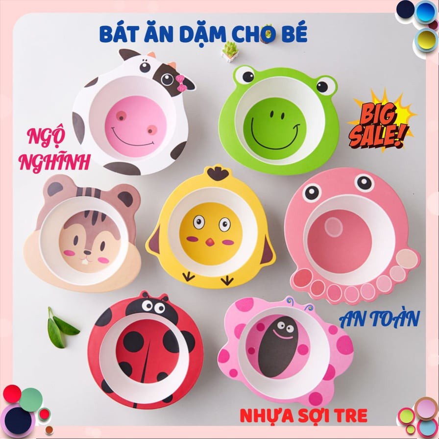 Bát ăn dặm sợi tre hình thú ngộ nghĩnh an toàn cho bé