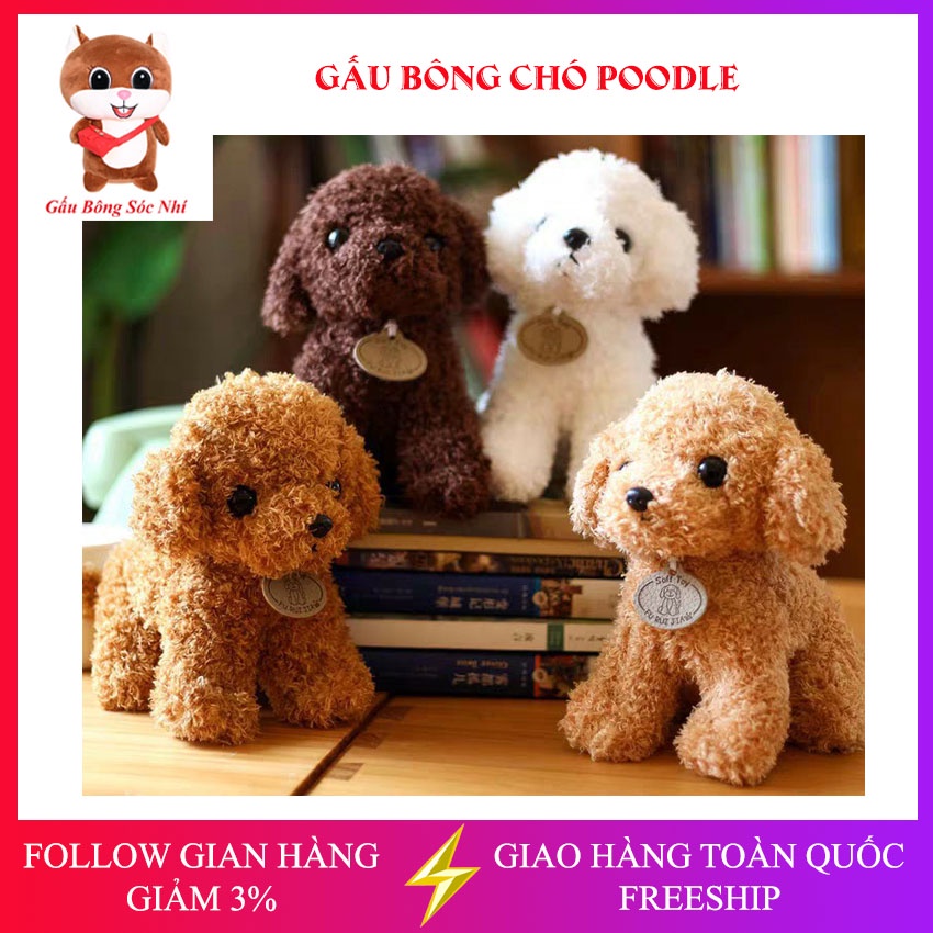 Gấu bông Chó Poodle lông xù nhồi bông cao cấp (Tặng kèm móc khóa hoạt hình)