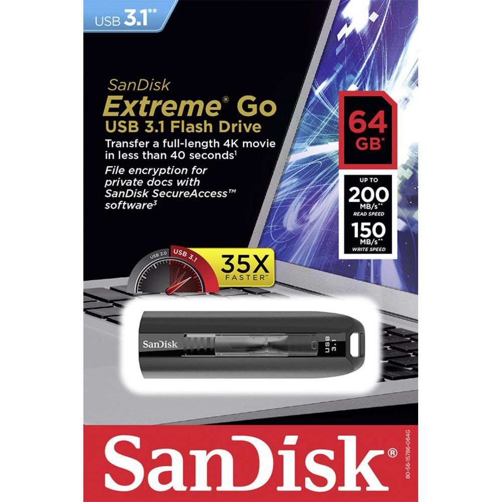 USB 3.1 SanDisk Extreme Go CZ800 64GB /128GB Read 200MB/s Write 150MB/s(Đen)