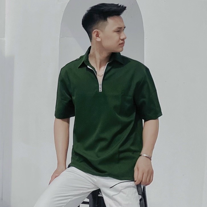 Áo polo cổ khóa kéo màu xanh hot hit