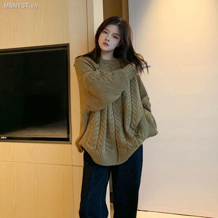 Áo sweater chui đầu dáng rộng xoắn mềm mại phong cách Hàn Quốc thời trang thu đông cho nữ