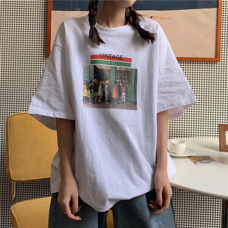 100% cotton Áo thun phong cách Ulzzang Hàn Quốc mẫu 2023 mới trẻ trung thời trang