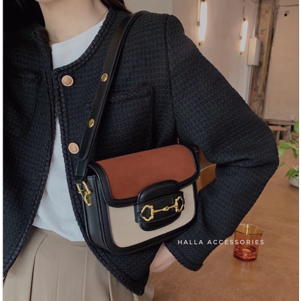 Túi Xách Nữ cao cấp dáng hộp chất da nhung mịn màu Nâu Cam HALLA TX103