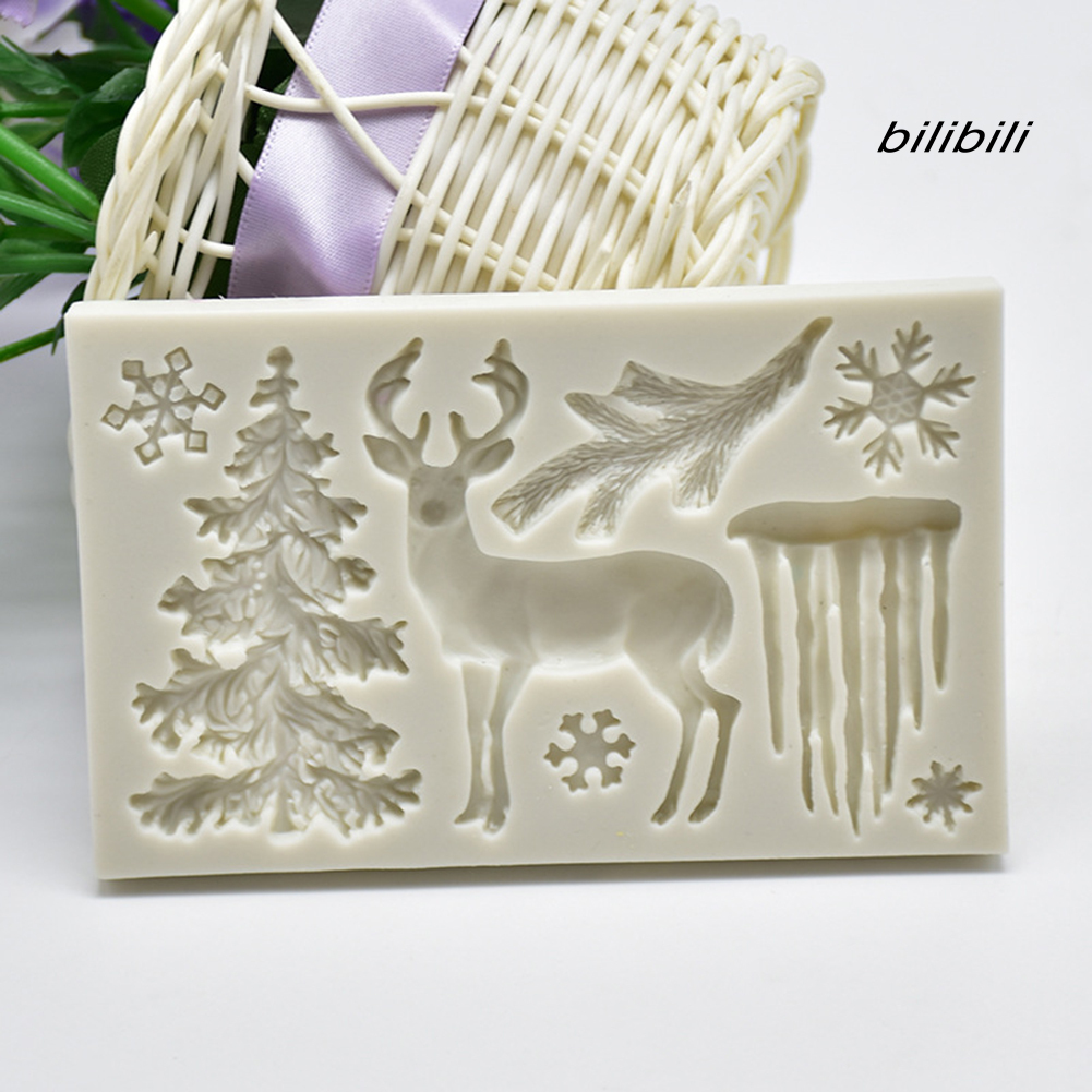 Khuôn làm bánh kẹo bằng silicon hình cây thông/ tuần lộc/ cây thông/ tuần lộc đáng yêu