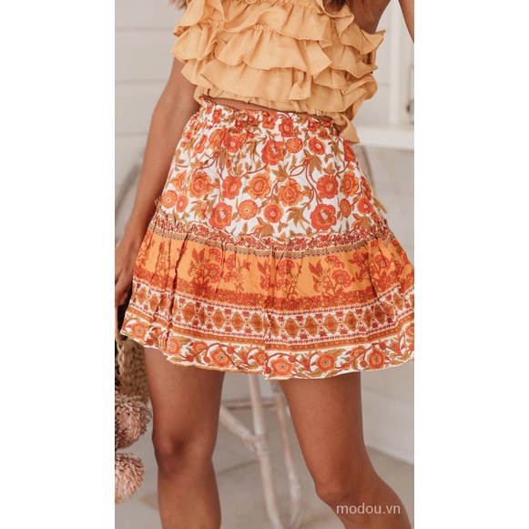 Chân váy mini dáng lưng cao họa tiết phong cách bohemian thời trang dành cho nữ