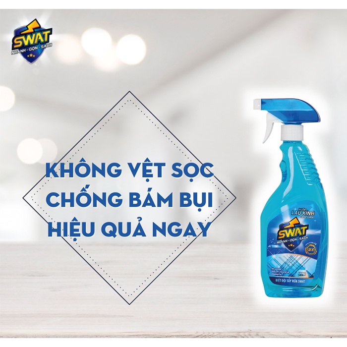 Nước Lau Kính SWAT Hương Sắc Biển Siêu Sạch Chống Bám Bụi Chai 580ml Tiện Dụng