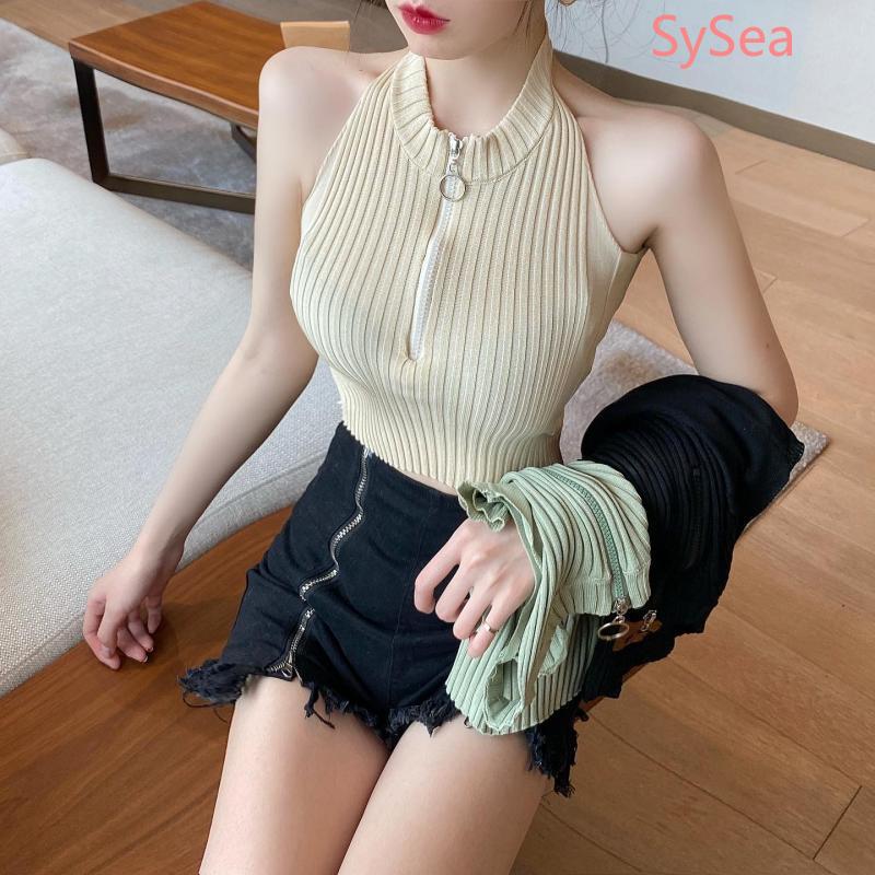 Áo Croptop Không Tay Phối Khoá Kéo Trẻ Trung Cho Nữ