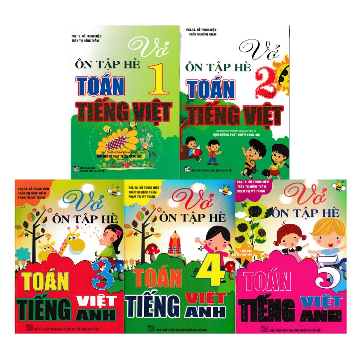 Sách - Combo Vở Ôn Tập Hè Toán - Tiếng Việt - Tiếng Anh Tiểu Học (Bộ 5 Cuốn)