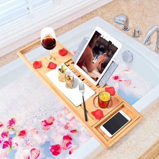 Kệ Đỡ Bồn Tắm Gỗ Tre Cao Cấp, Khay Gác Bồn Tắm Sang Chảnh Để Nến Thơm, Rượu Vang (tặng khay để xà bông) Decor Home