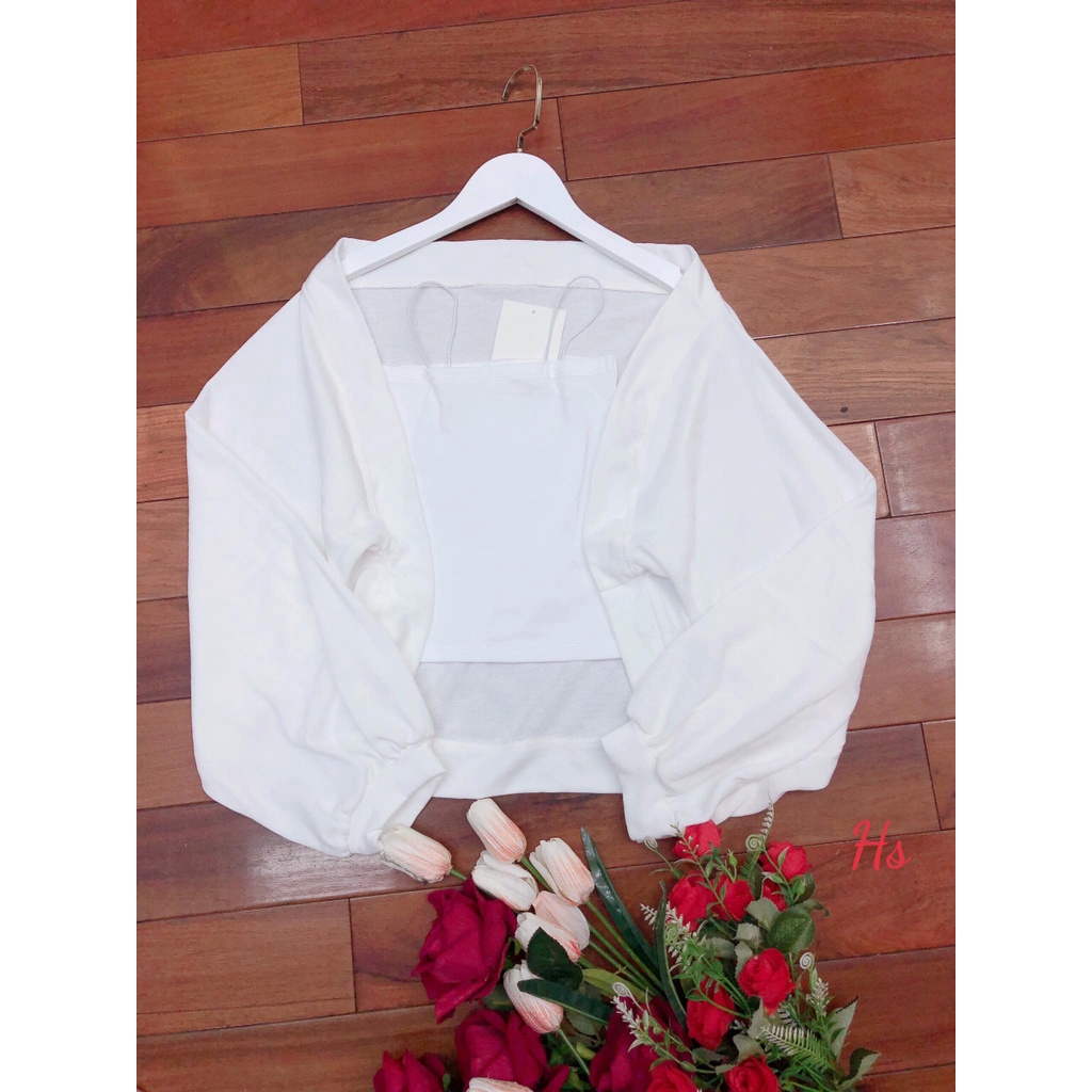 Set áo khoác tay bồng + áo quây trắng HSU0821
