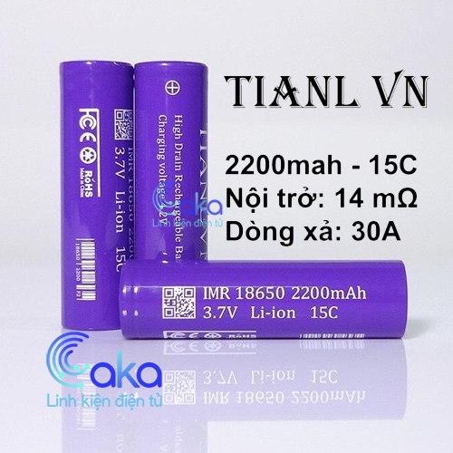 Cell pin 18650 Tianlvn 2200mah-15C (Xả 30A)