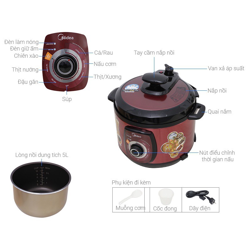 💥Nồi áp suất điện cao cấp Midea MY-CH501A 5 lít, Bảo Hành 12 tháng