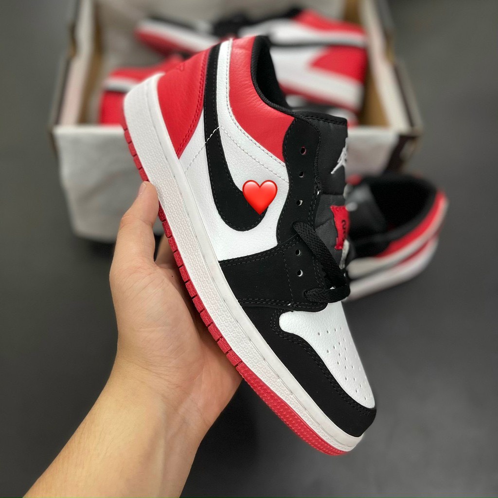 Giày jordan màu đen đỏ thấp cổ, giày jd đỏ đen nam nữ full box bill