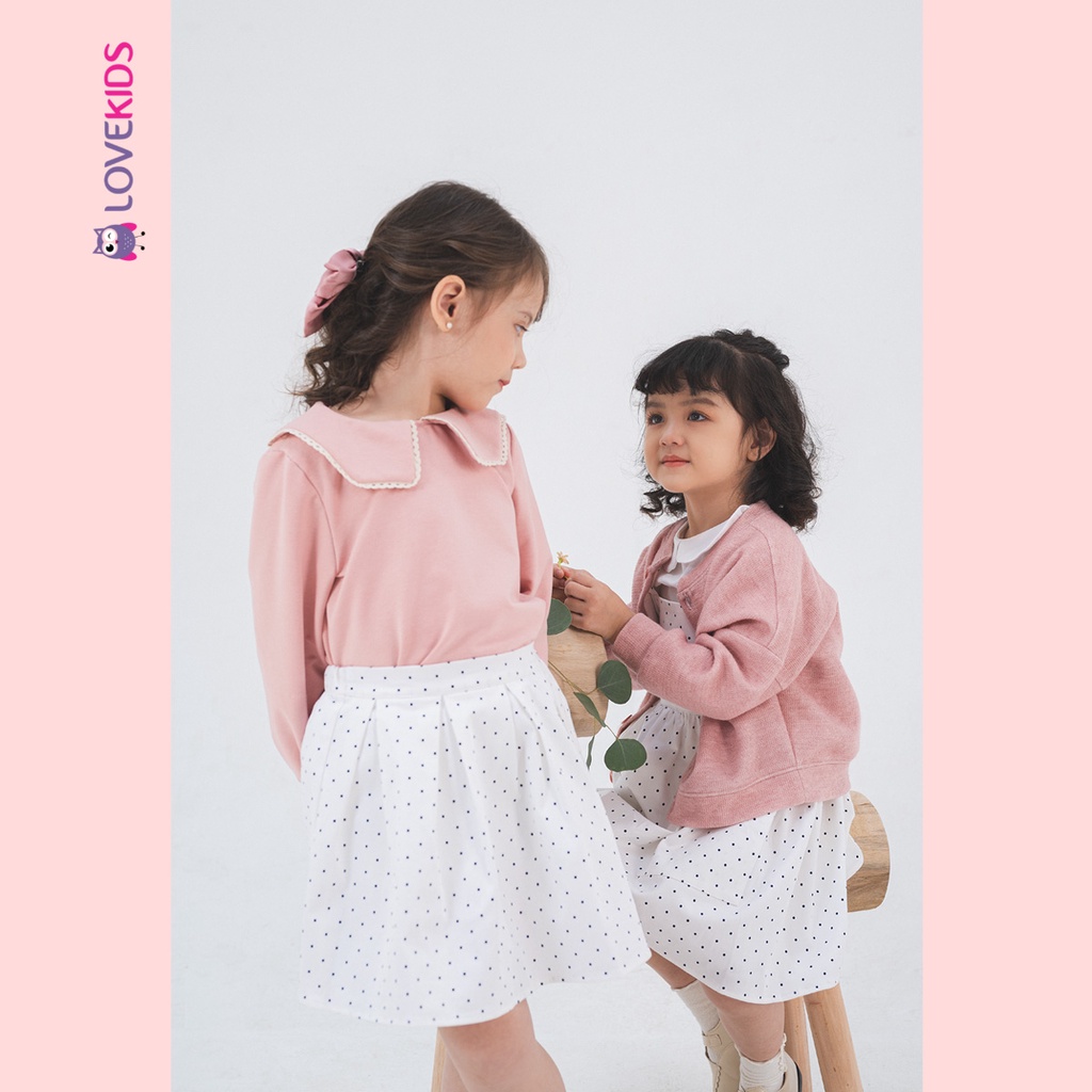 Áo nỉ cổ sen phối ren tay bo bé gái - Lovekids