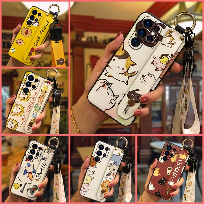 Ốp điện thoại TPU silicon mềm chống va đập kèm dây đeo tùy chọn họa tiết cho Samsung Galaxy S22 Ultra