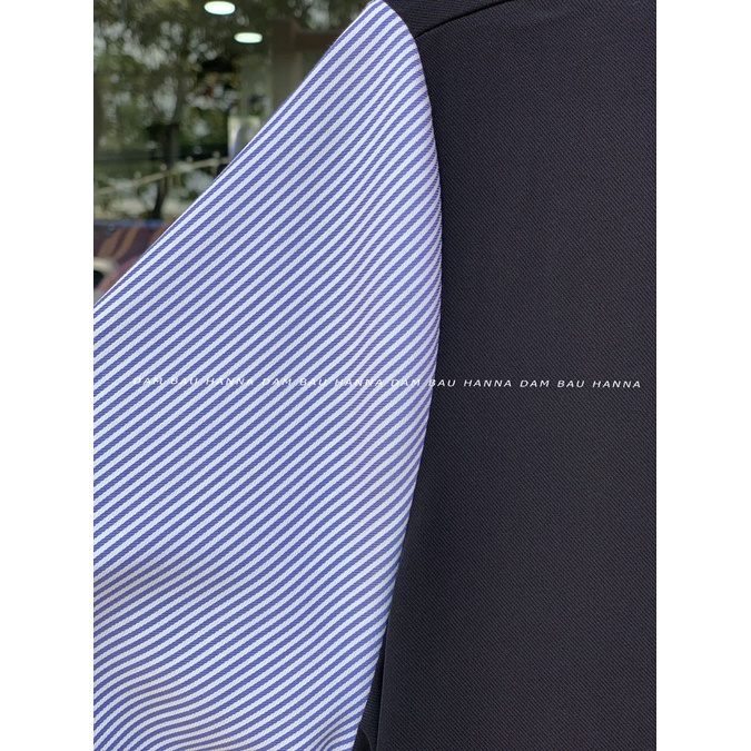 [HANNA] Đầm bầu công sở cao cấp đầm bầu xanh đen phối sọc có size 80kg dài qua gối vải cao cấp mềm mát không nhăn