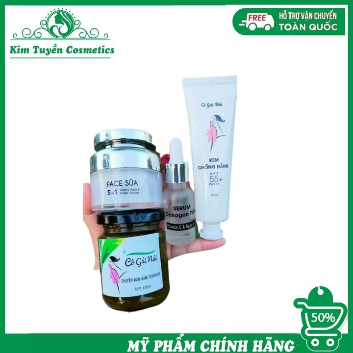 🌺Combo 4 🌺 Cô Gái Núi Cỏ Đắp Nạ,Kem Face Sữa 5 In 1,Serum Collagen Tươi,Chống Nắng