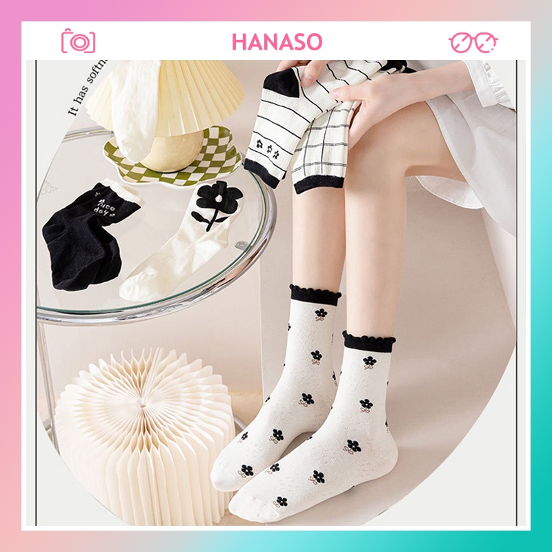 Tất vớ cổ cao nữ trắng phong cách Nhật Hàn chất dệt kim mềm mại co giãn thấm hút mồ hôi phối đồ cực đỉnh HANASO TD046