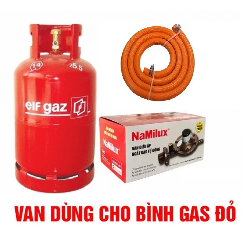 Van gas ngắt tự động Namilux và 1,5m Dây gas 3 lớp Lõi sợi thép Hàn Quốc - Tặng 2 cổ dê đai xiết ốc