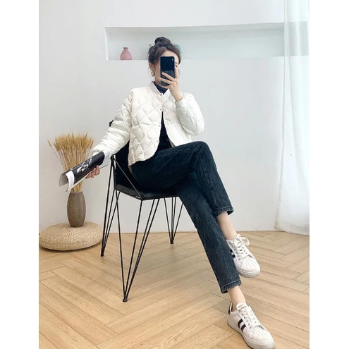 Áo phao bomber trần trám  lót lụa bên trong full 3 màu đen trắng xanh siêu ấm dễ mặc dễ phối hàng fullsize p