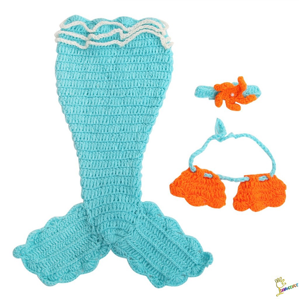 ❤XZQ-Newborn Baby Boys Girls Mermaid Bra Tail Crochet Costume Photography Prop Outfit