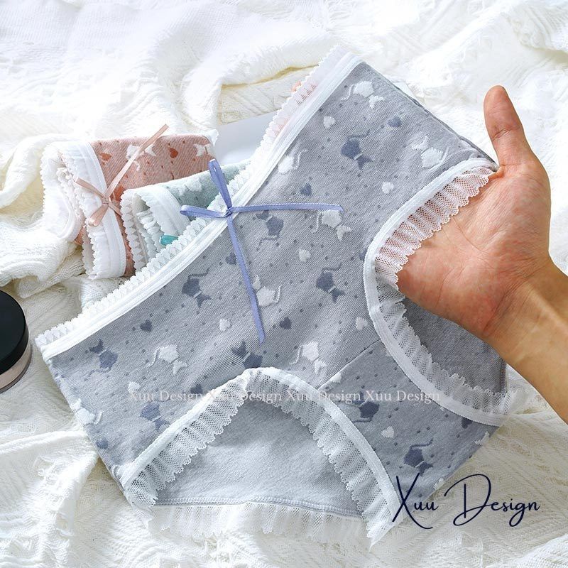 Quần lót Cotton nữ cao cấp họa tiết mèo dễ thương, chất liệu co dãn thấm hút thoáng khí - Wexuu Design QC85