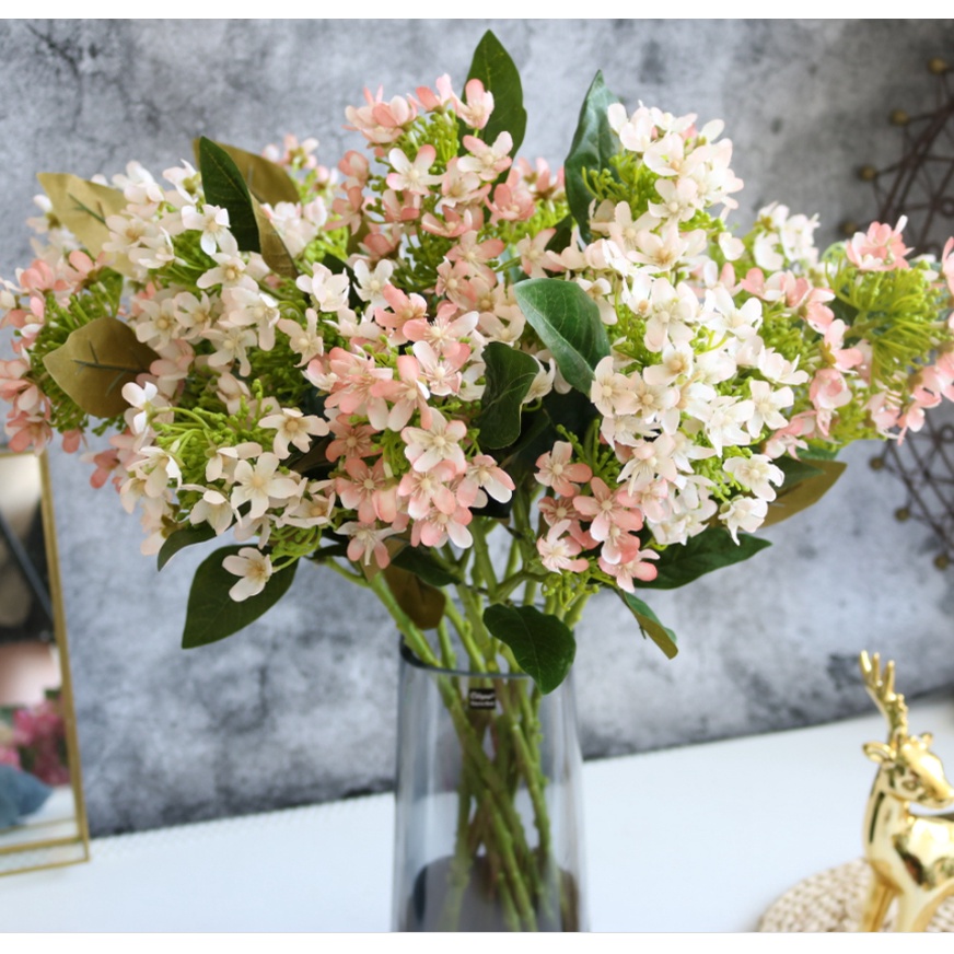 Cành hoa giả nhiều màu siêu xinh trang trí decor không gian nhà cửa, chất liệu vải lụa cao 60cm