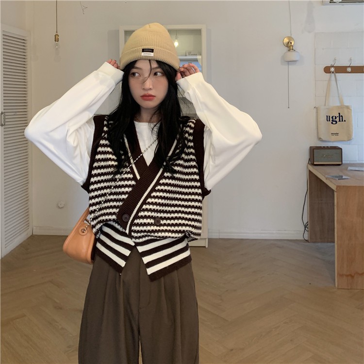 Áo Gile Len Kẻ Ngang Vạt Chéo Ulzzang - Titto Closet | BigBuy360 - bigbuy360.vn