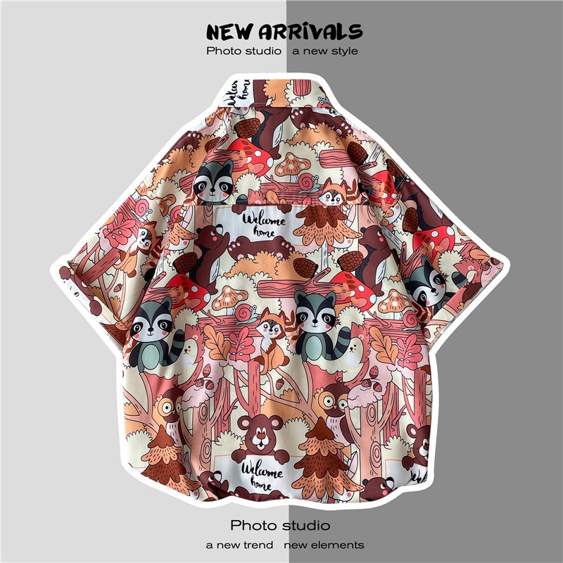 Men's Classic Slim Shirt For Summer 2021. Short Sleeve Cartoon Korean Style Couple Shirt Size M-3XL