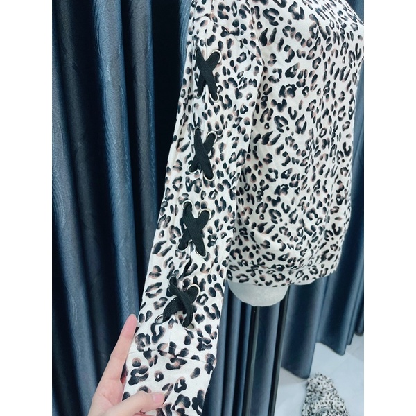 Áo sweater nỉ bông đan dây tay xuất dư