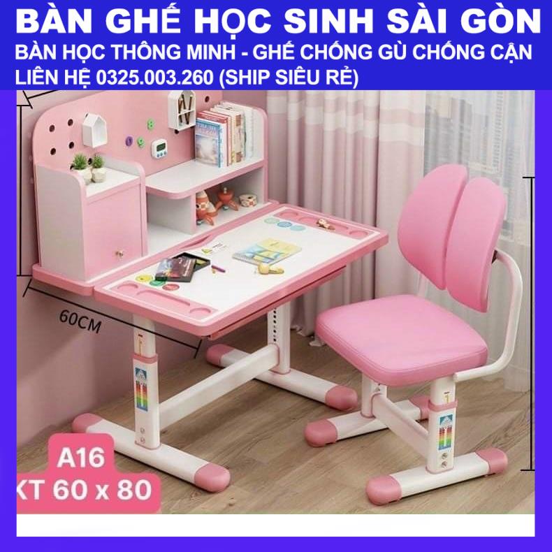 Bộ bàn học chống gù chống cận thông minh A16 bàn ghế học sinh kích thước 60x80cm