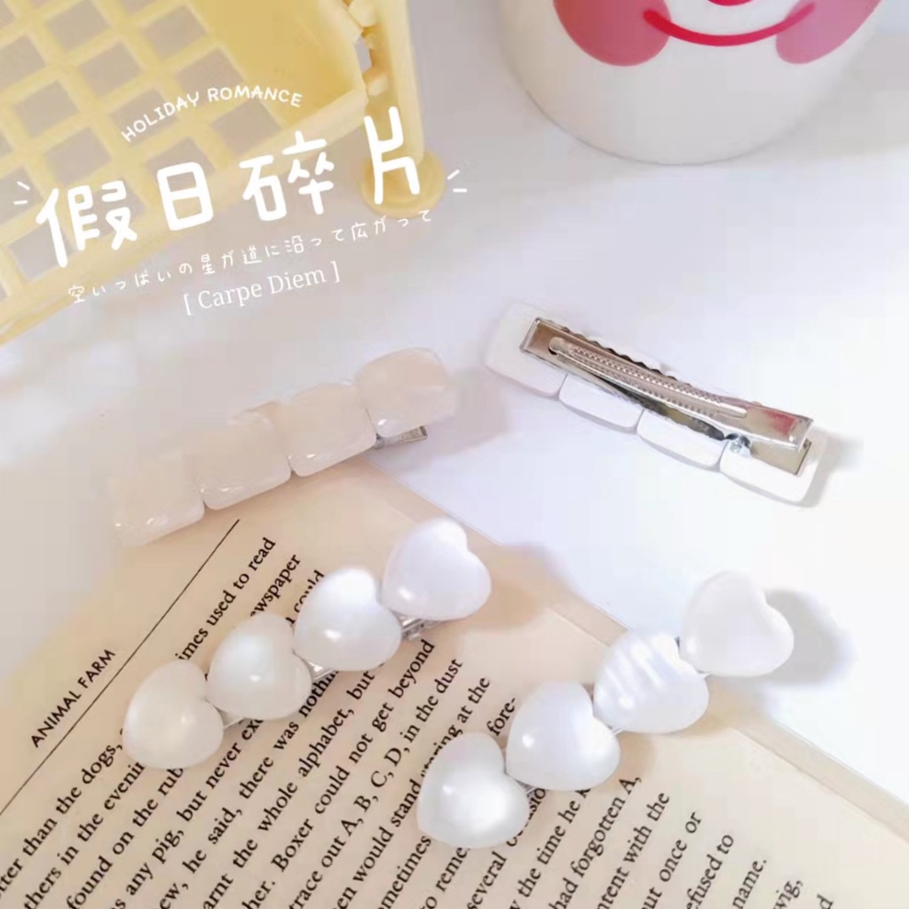 KẸP TÓC MÁI ĐÍNH ĐÁ OPAL NHÂN TẠO TRẮNG TRONG SUỐT HÌNH VUÔNG VÀ TRÁI TIM ĐƠN GIẢN ĐỘC ĐÁO