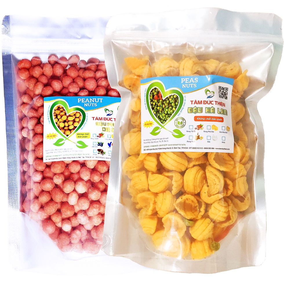 [Mã BMBAU50 giảm 7% đơn 99K] Combo 2 Túi: Đậu Phộng Da Cá Dâu Tây 500GR và Bánh Vỏ Sò &amp; Đậu Hà Lan 205GR Tâm Đức Thiện