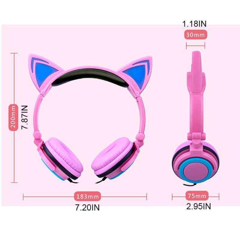 VIVI Children's cartoon cat ears head-mounted luminous foldable headset