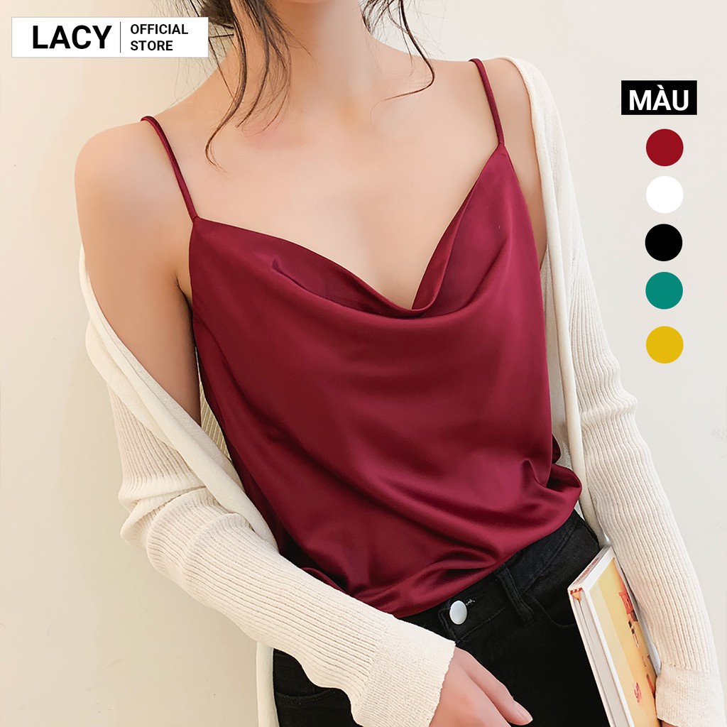 Áo 2 dây cổ đổ nữ Lụa Pháp Cao Cấp Sang Trọng Phối áo Vest, Blazer, Chân Váy, Quần Jean, Quần Âu Siêu Đẹp N157 LACY - Hà