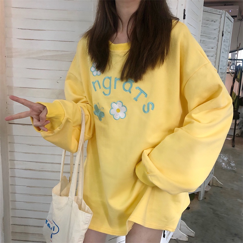 【ZHELIHANGFEI】Áo Thun Sweater Tay Dài Thêu Họa Tiết Xinh Xắn