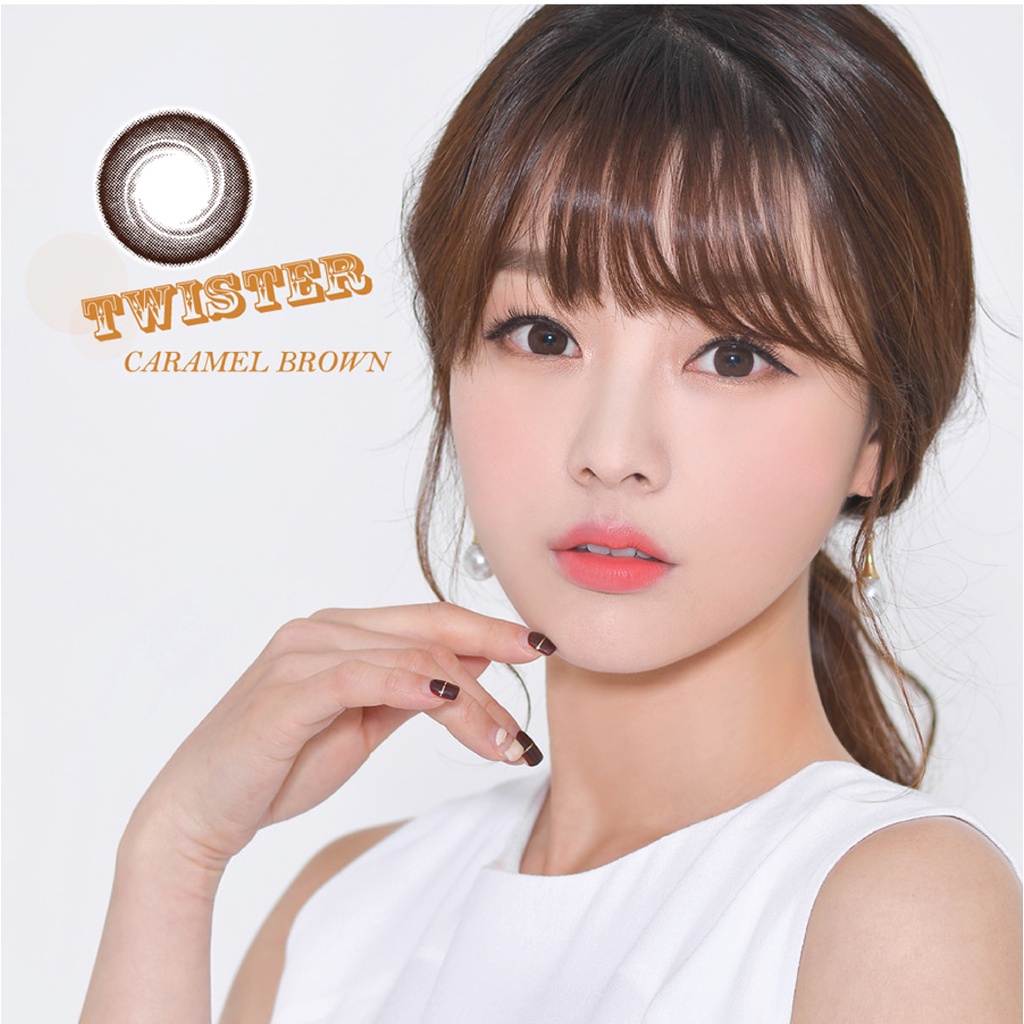 Lens Mắt Cận 1 Năm ANN365 Màu Nâu Đậm Twister Caramel, Kính Áp Tròng Nội Địa Hàn Cho Mắt Nhạy Cảm