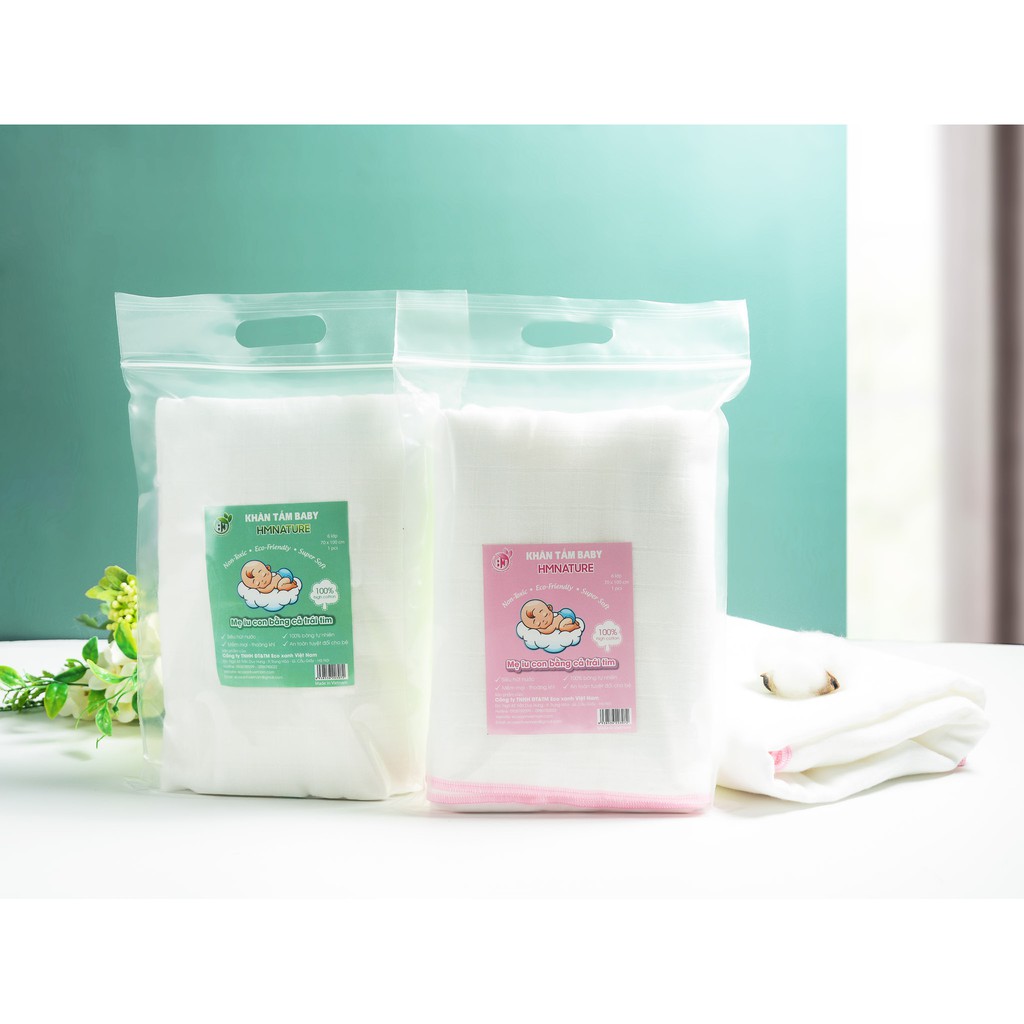 [CHÍNH HÃNG ] Khăn tắm cho bé, khăn tắm em bé Cotton Dệt Ô Cao Cấp HMNATURE
