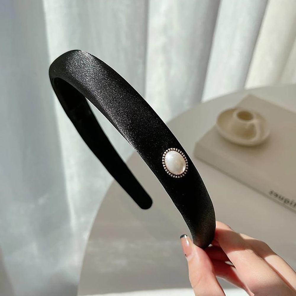 Băng đô cài tóc bằng satin đính ngọc trai nhân tạo sang trọng phong cách Hàn Quốc cổ điển cho nữ