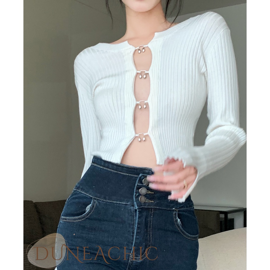 DUNEA Áo dệt kim tay dài thiết kế quyến rũ cho nữ