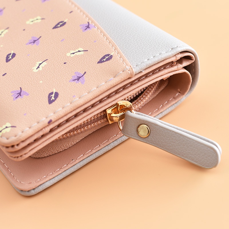 Women'S Long Wallet Fashion Student Stitching Three-Fold Coin Purse Card Holder