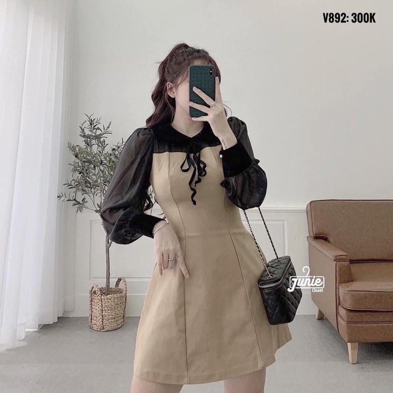 RẺ VÔ ĐỊCH Đầm Dự Tiệc Nữ Tiểu Thư Phối Tay Voan Tơ Siêu Xinh, Váy Nữ Thiết Kế Thu Đông