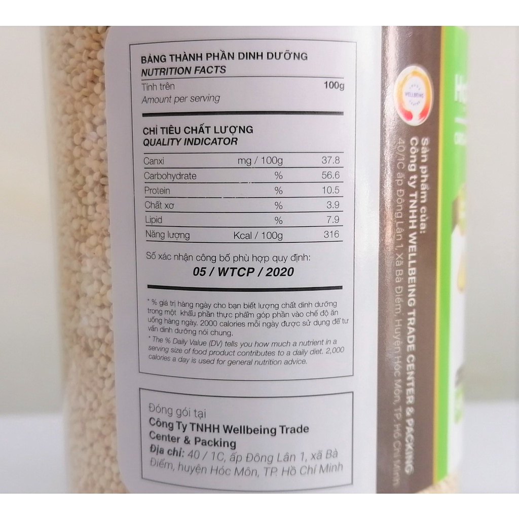 [Hộp 500g] HẠT DIÊM MẠCH TRẮNG HỮU CƠ [Bolivia] WELLBEING Organic Quinoa Seeds