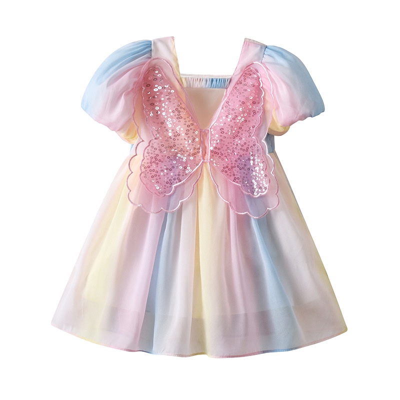 Đầm Công Chúa Chất Chiffon Tay Ngắn Hoạ Tiết Bướm Nhiều Màu Sắc Cho Bé Gái