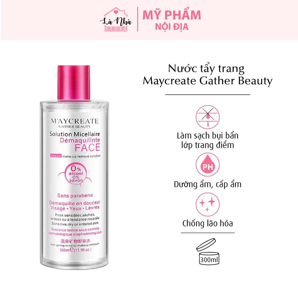 Nước tẩy trang MayCreate Gather Beauty 300ml nắp hồng chính hãng nội địa Trung