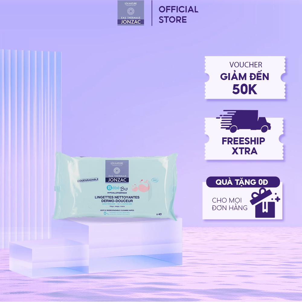 Khăn Ướt Hữu Cơ Làm Sạch Dịu Nhẹ Cho Bé 40 Tờ Eau Thermale Jonzac Bébé Bio Gentle Biodegradable Cleansing Wipes