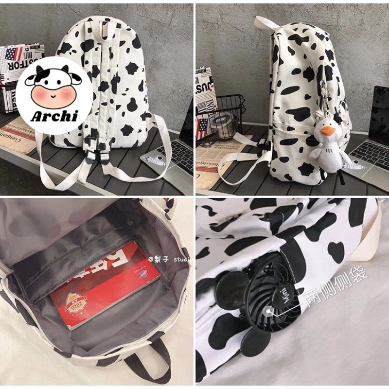 Balo ulzzang cao cấp họa tiết bò sữa