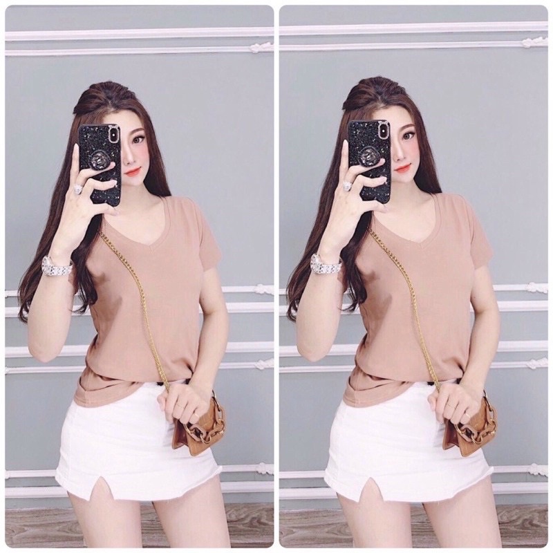 ÁO THUN THÁI NỮ CỔ TIM TRƠN TAY NGẮN CAO CẤP