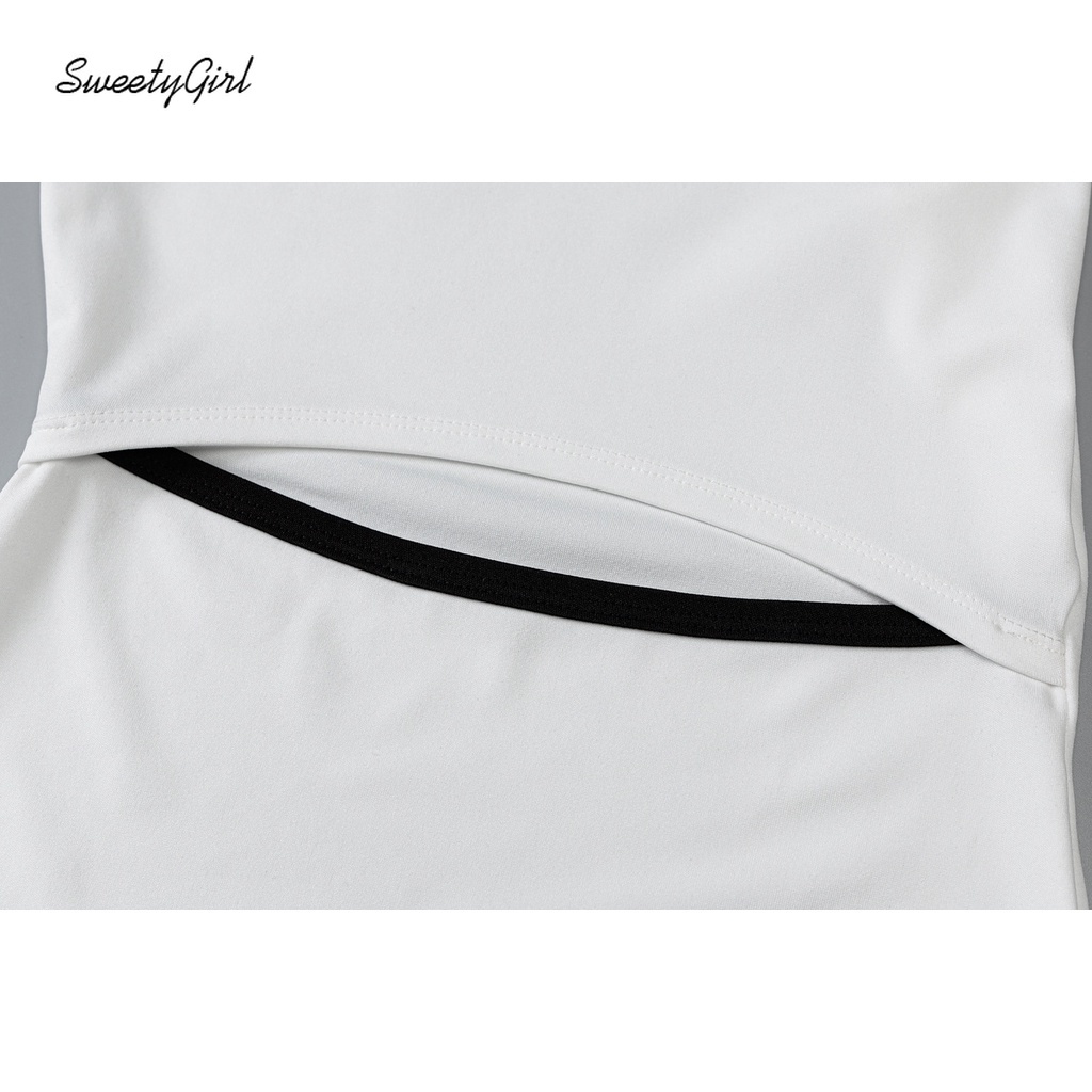 Đầm Midi Không Tay Cổ Tròn Dáng Ôm Phối Màu Tương Phản Thời Trang Cho Nữ